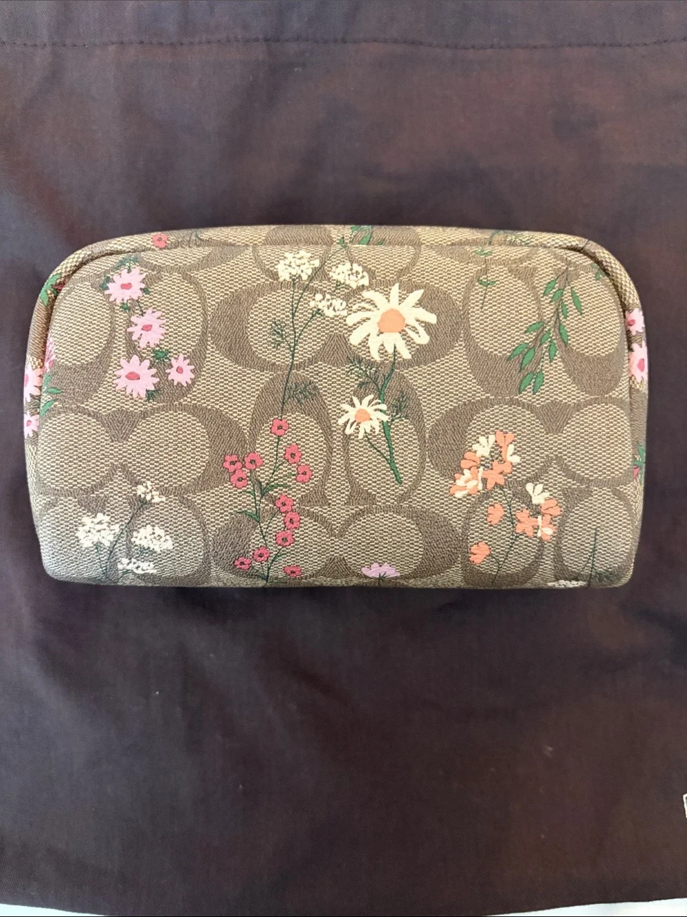 Coach “Wildflower” Print Signature C  Zip Cosmetic Pouch with Dust Bag